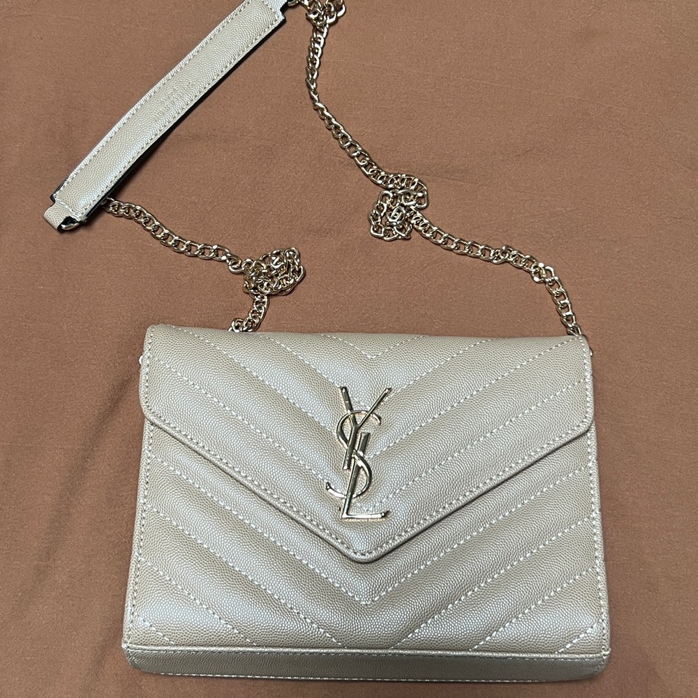 Saint Laurent Gold Quilted Chevron Chain Crossbody